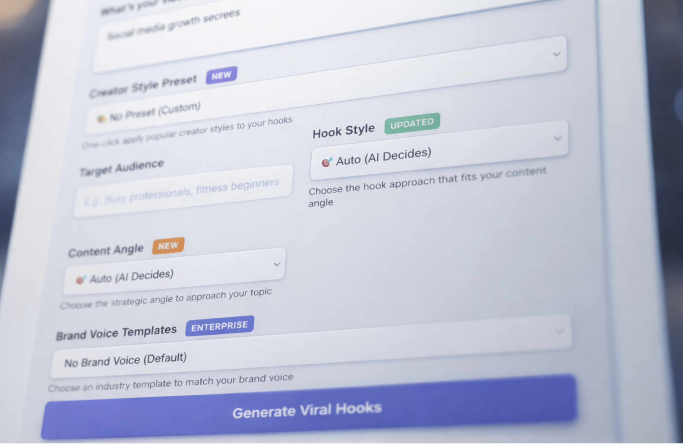 Hook Styles & Content Angles Feature Update